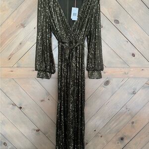 Olive Green Sequin Long Sleeve Jumper